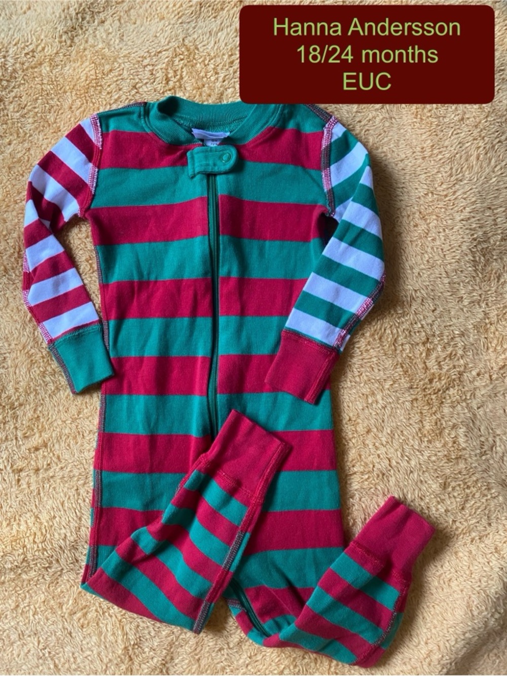 Hanna Andersson Green and Red Striped Zip One-Piece